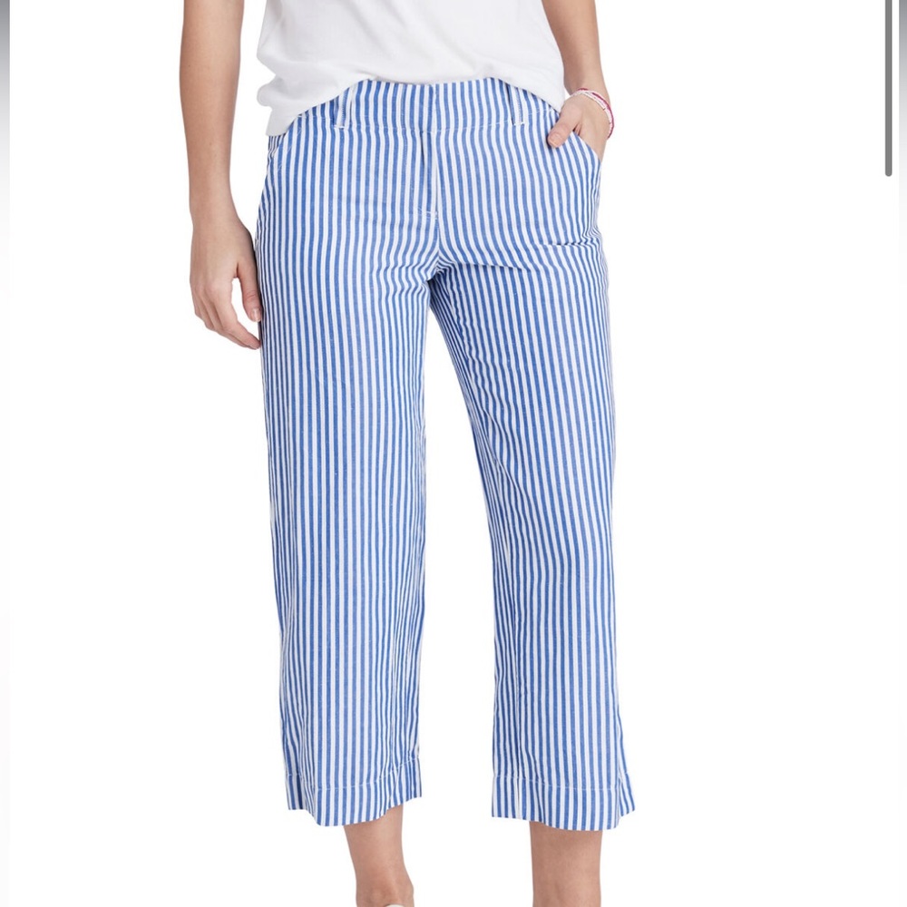 VINEYARD VINES Blue And White Striped Belted Linen Catamaran Pants  Size 4